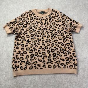 Rachel Zoe Leopard Print Short Sleeve Sweater - Plus Size 1X - EUC